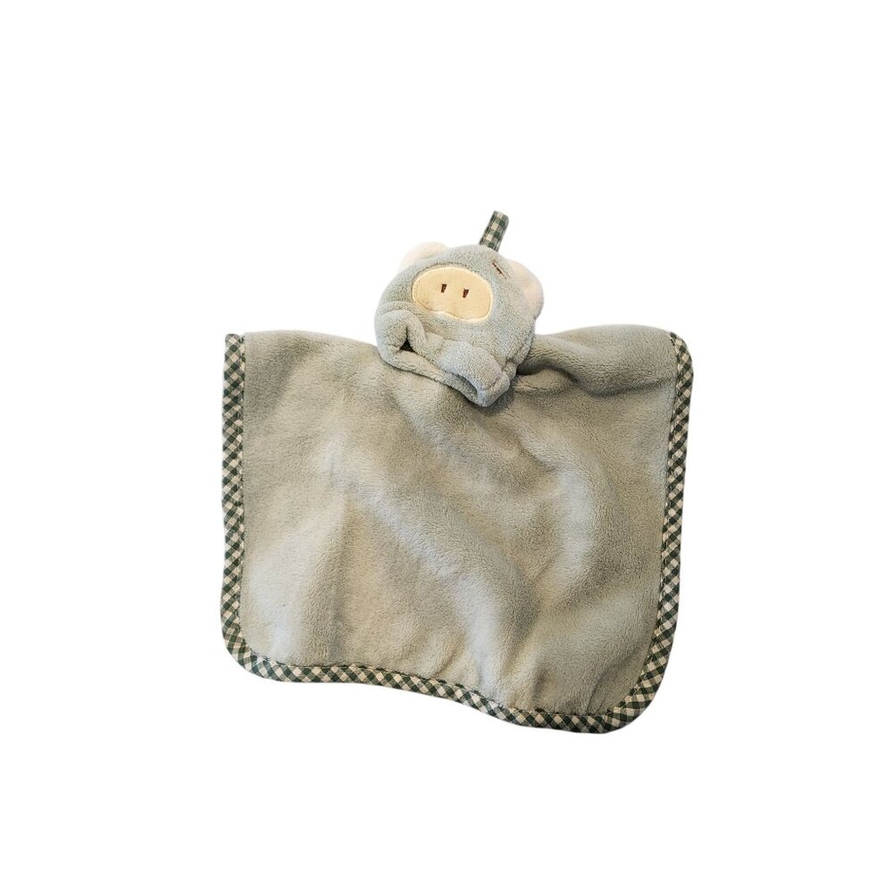 Piglet Plush Baby Security Blanket With Green Checkered Trim